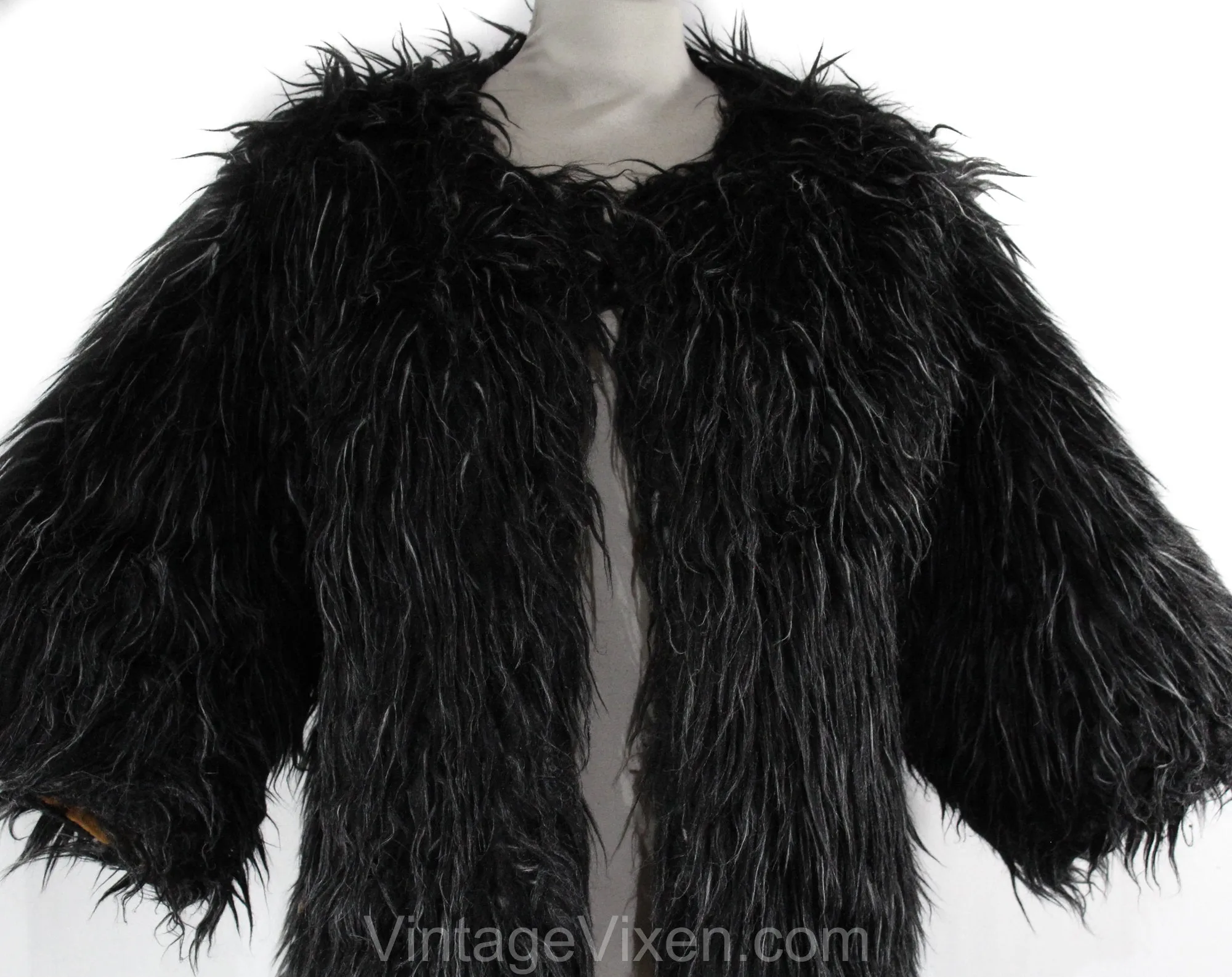 Small Bonnie Cashin 1960s Suede Jacket with Shaggy Reversible Lining - 60s Rare Design - Brown Black Gray Mod Designer Faux Fur - Bust 34.5