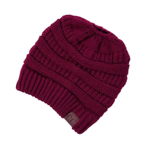 Solid Print Messy Bun C.C Beanie