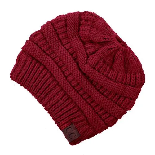Solid Print Messy Bun C.C Beanie