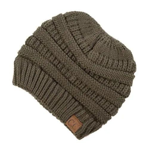 Solid Print Messy Bun C.C Beanie