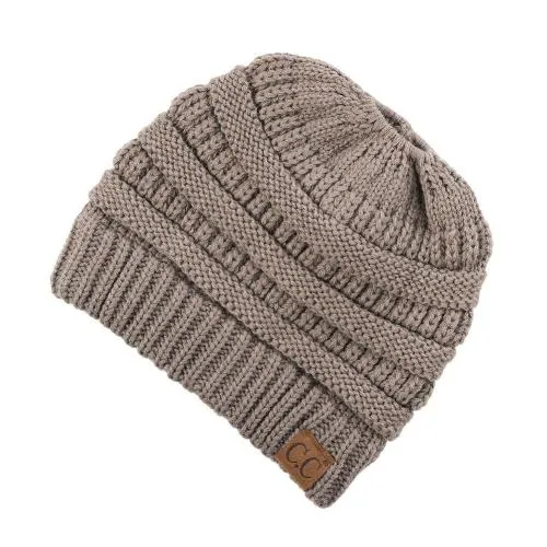 Solid Print Messy Bun C.C Beanie