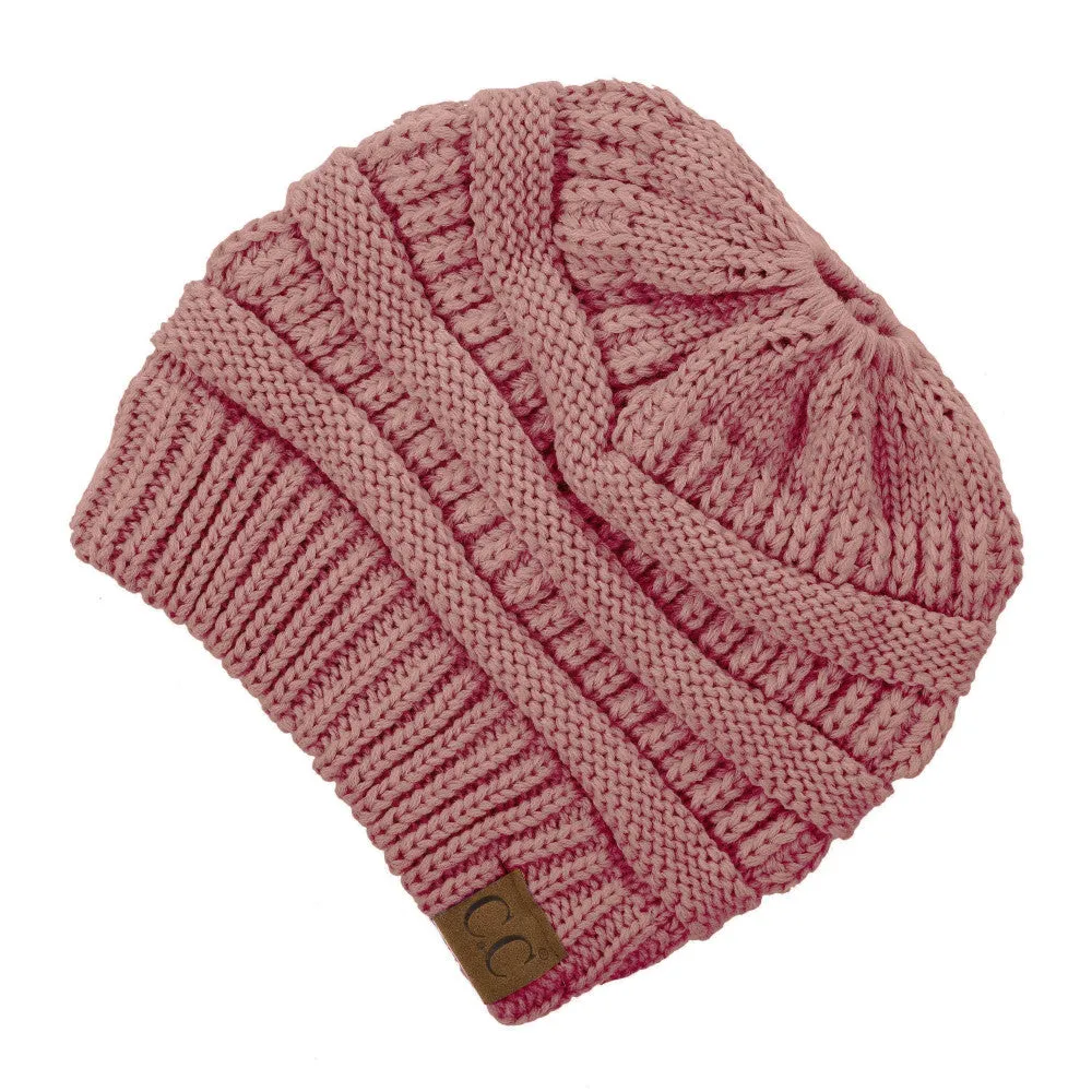 Solid Print Messy Bun C.C Beanie