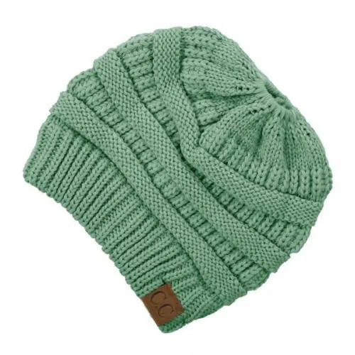 Solid Print Messy Bun C.C Beanie