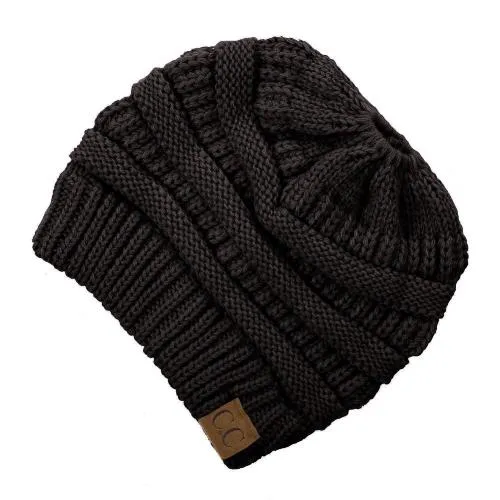 Solid Print Messy Bun C.C Beanie