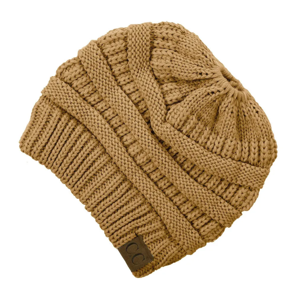 Solid Print Messy Bun C.C Beanie