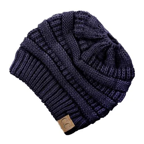 Solid Print Messy Bun C.C Beanie