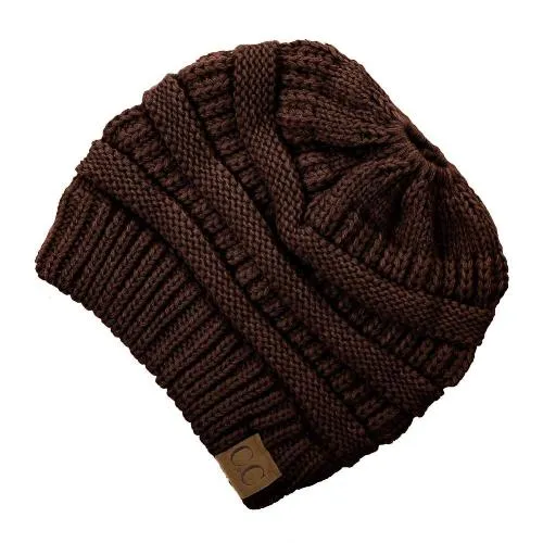 Solid Print Messy Bun C.C Beanie
