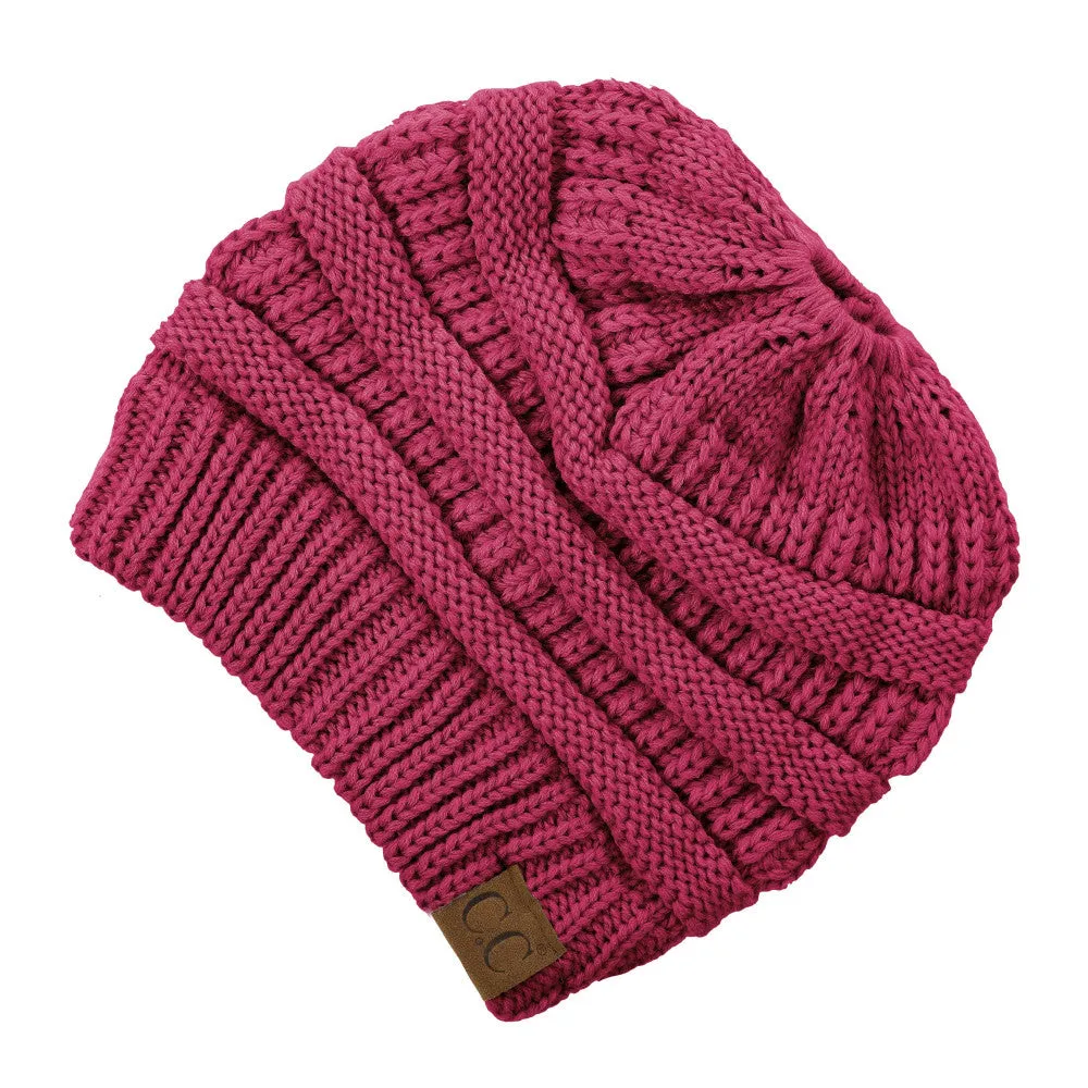 Solid Print Messy Bun C.C Beanie