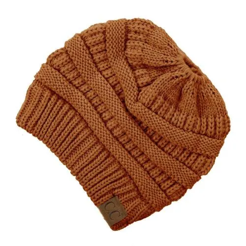 Solid Print Messy Bun C.C Beanie