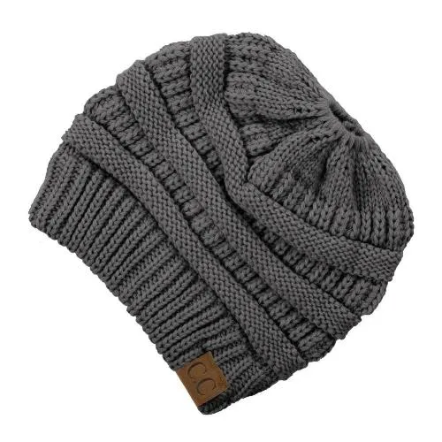 Solid Print Messy Bun C.C Beanie