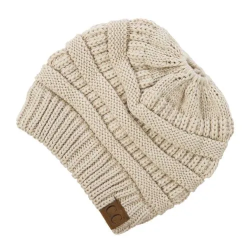 Solid Print Messy Bun C.C Beanie