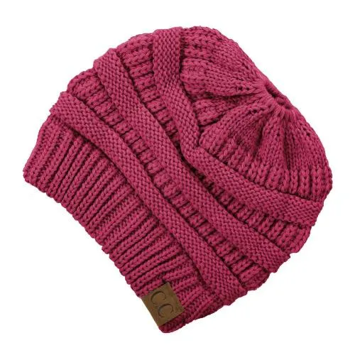Solid Print Messy Bun C.C Beanie