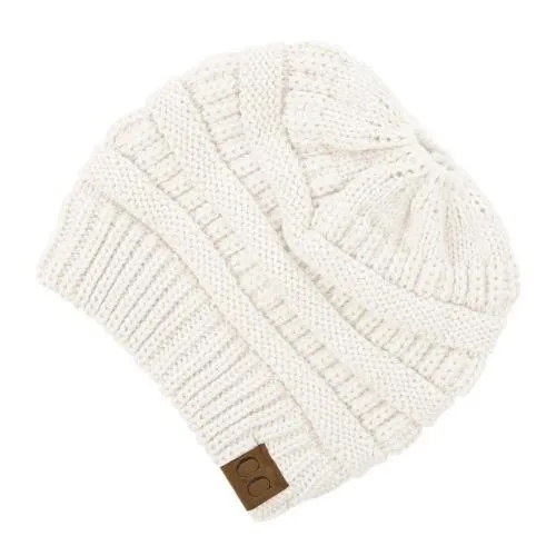 Solid Print Messy Bun C.C Beanie