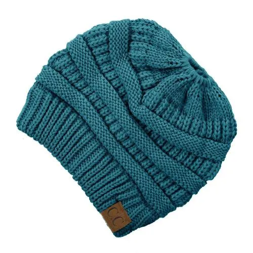 Solid Print Messy Bun C.C Beanie