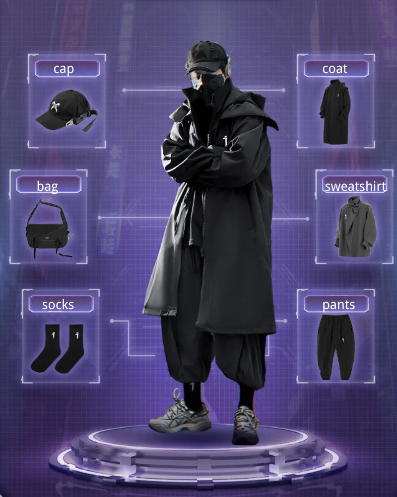 Techwear Functional Double Zipper Long Coat