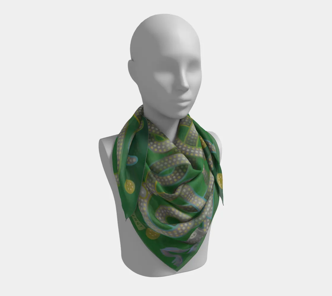 Viking Summer Green Grey Jellinge 1 Silk-like Poly Scarf (4 sizes-3 fabrics)