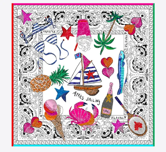 Vilagallo - Beach Print Multicolor Square Silk Scarf