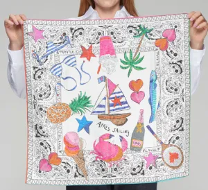 Vilagallo - Beach Print Multicolor Square Silk Scarf