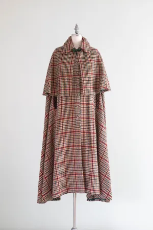 Vintage 1930's Wool Houndstooth Sherlock Cape With Additional Capelet / SM