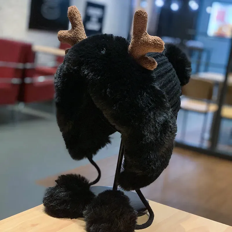 Wild Fashion: Antlers Faux Fur Winter Hat