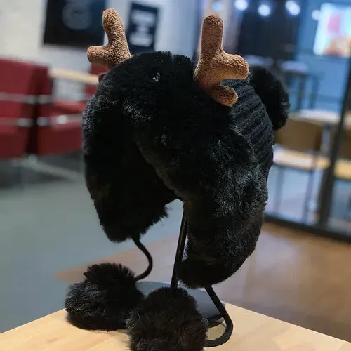 Wild Fashion: Antlers Faux Fur Winter Hat