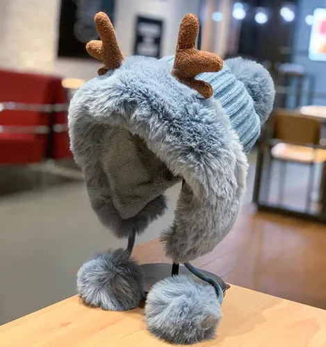 Wild Fashion: Antlers Faux Fur Winter Hat
