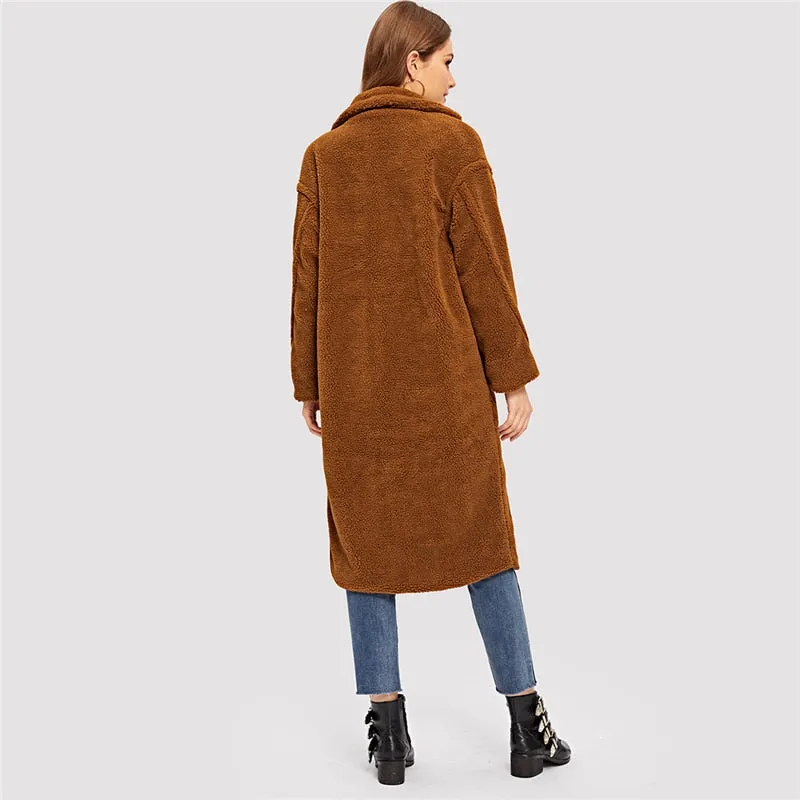 Women Coat Fashion Warm Long Coat Office Ladies
