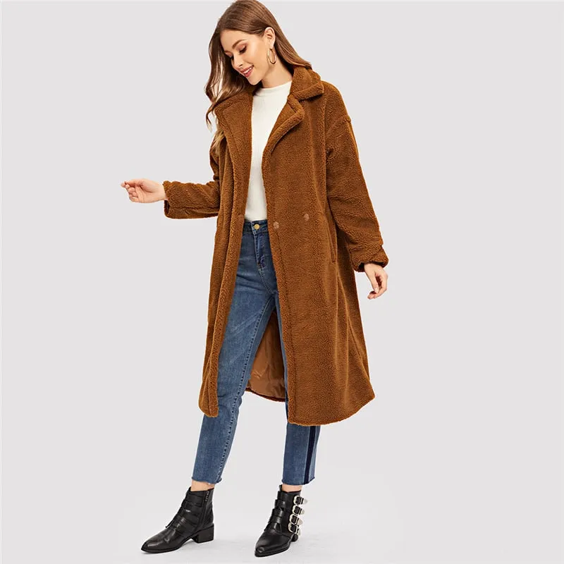 Women Coat Fashion Warm Long Coat Office Ladies
