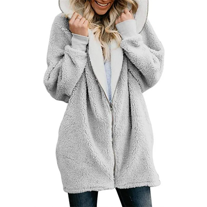 Women's Jackets Cardigans Ladies Warm Jumper Fleece Faux Fur Coat