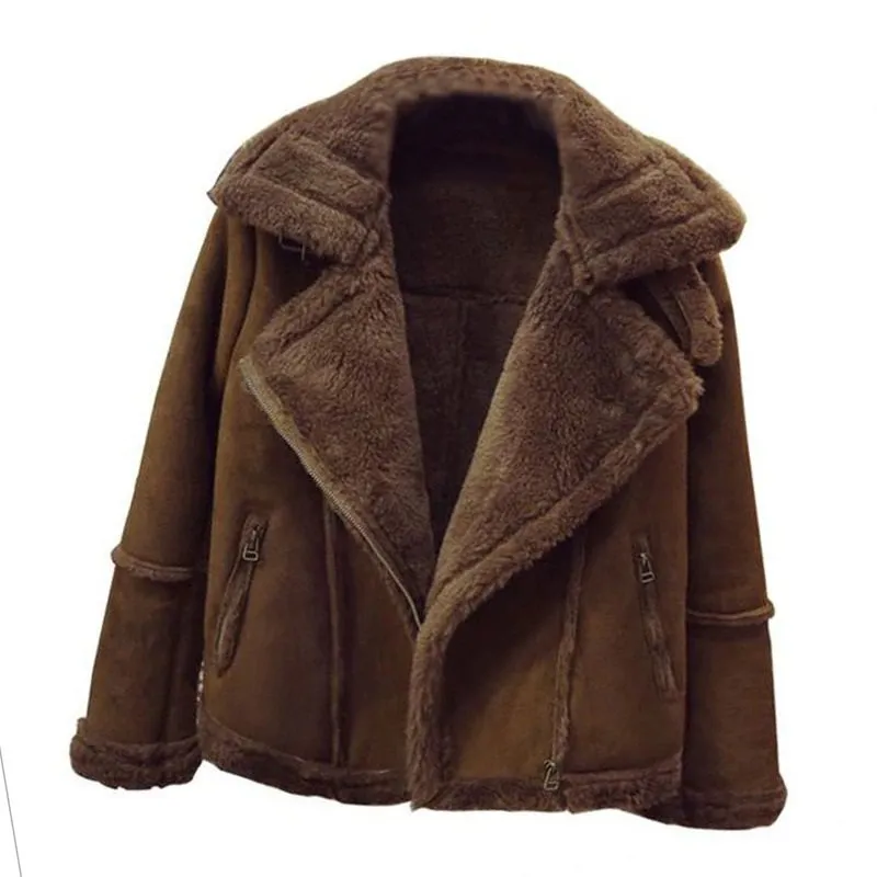 Women's Winter Faux Sheepskin Thick Coat With Fur