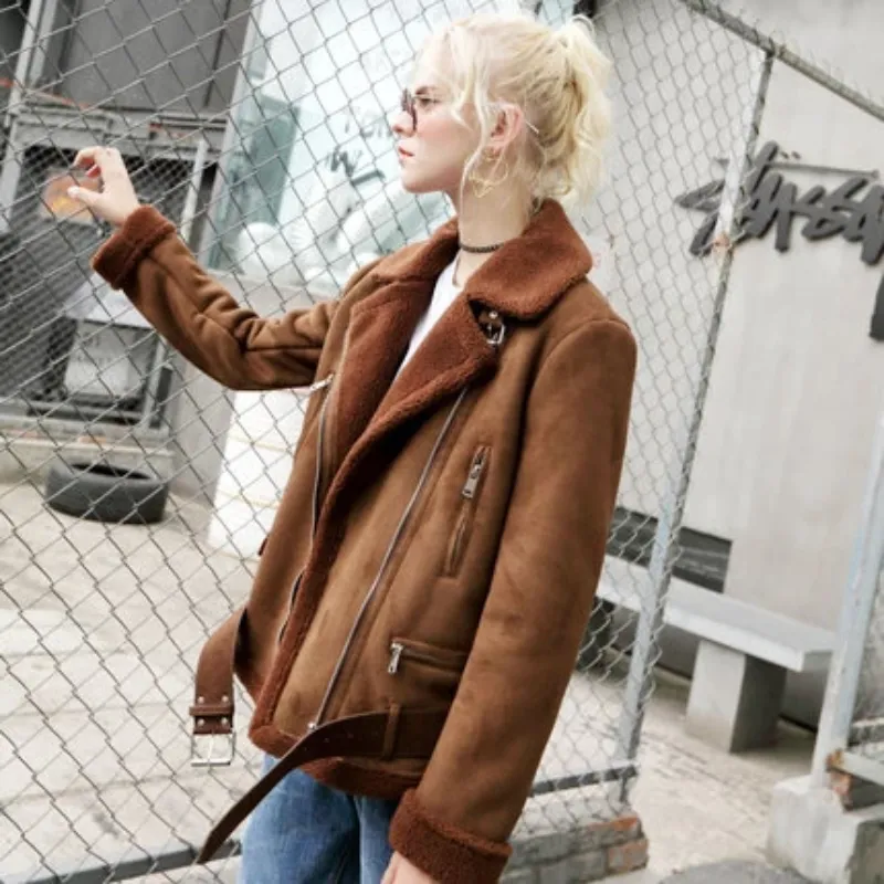 Women's Winter Warm Faux Sheepskin Short Coat With Belt