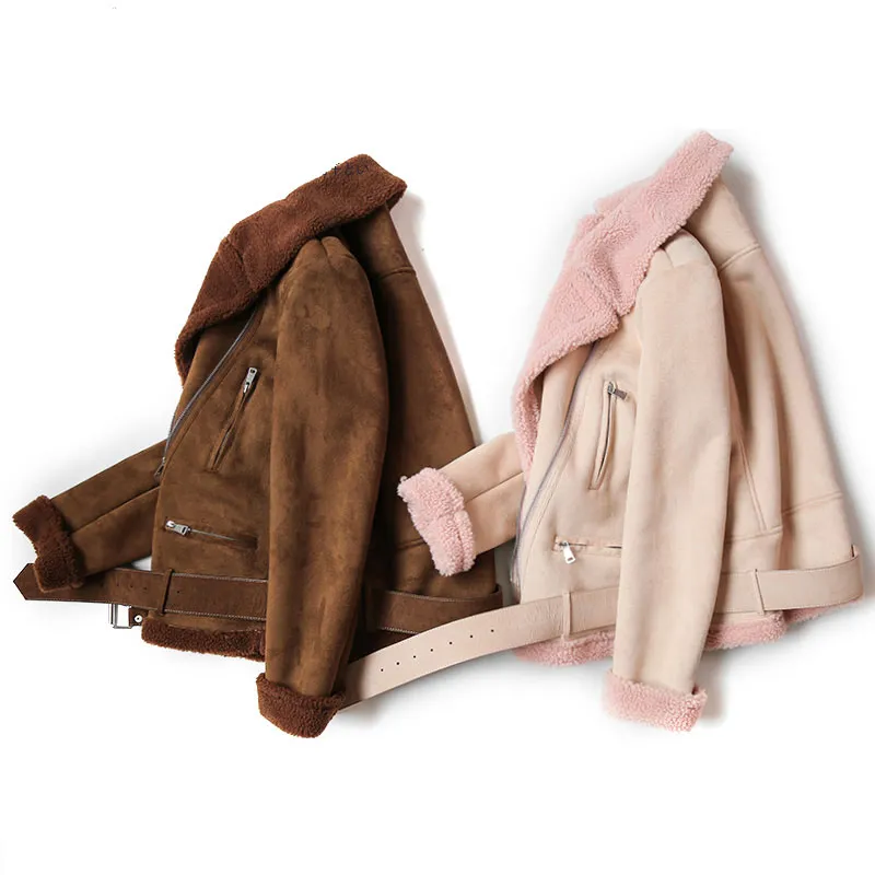Women's Winter Warm Faux Sheepskin Short Coat With Belt