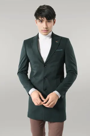WSS Wide Pointed Collar Green Men Coat  - Singen